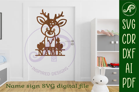 Deer Name sign SVG laser cut template digital SVG APInspireddesigns 