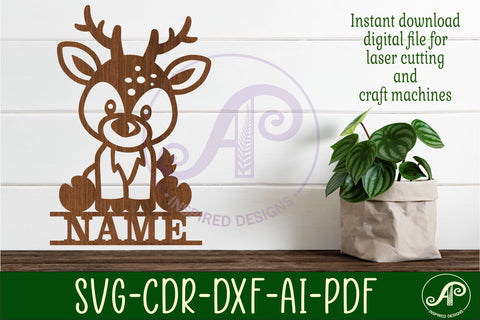 Deer Name sign SVG laser cut template digital SVG APInspireddesigns 