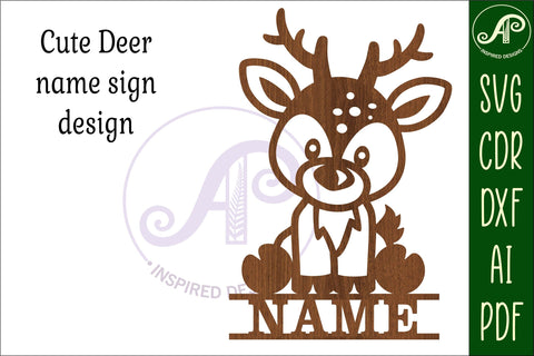 Deer Name sign SVG laser cut template digital SVG APInspireddesigns 