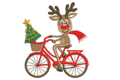 Deer on Bike Embroidery Design, Christmas Embroidery Designs, Rudolph Machine Embroidery File Embroidery/Applique DESIGNS NextEmbroidery 