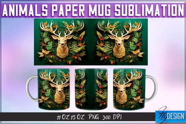 Deer Paper Mug Sublimation Sublimation Fly Design 