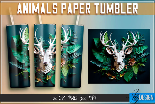 Deer Paper Tumblers Wrap 20 oz. Sublimation Fly Design 