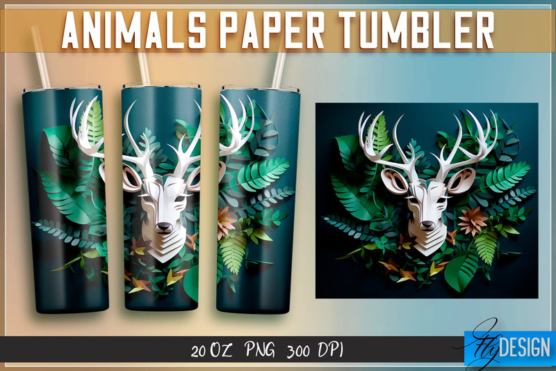 Deer Paper Tumblers Wrap 20 oz. Sublimation Fly Design 