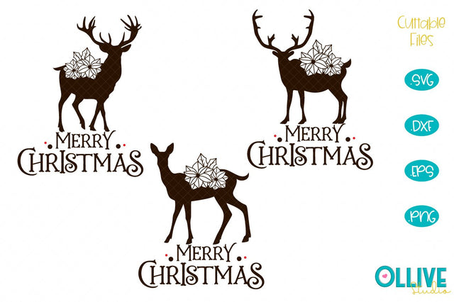 Deer Poinsettia Christmas SVG Bundle SVG Ollive Studio 