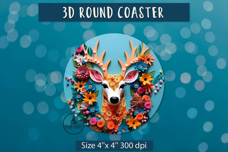 Deer Round coaster sublimation | Deer png Sublimation Olga Boat Design 