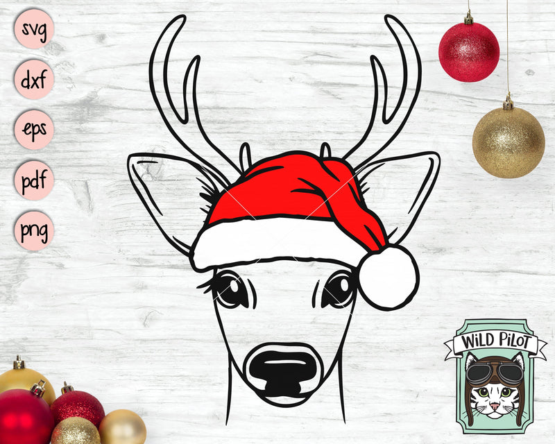 Christmas Deer Santa Hat With Antlers SVG Cut File - So Fontsy