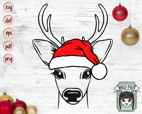 Deer Santa Hat SVG Cut File, Reindeer With Hat SVG, Christmas SVG File, Deer SVG, Christmas Cut File, Christmas Animals SVG, Animal Santa Hat SVG SVG Wild Pilot 