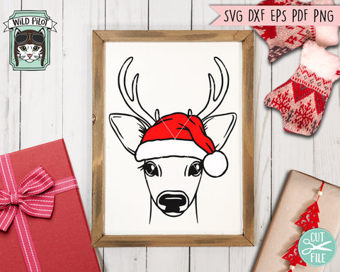 Deer Santa Hat SVG Cut File, Reindeer With Hat SVG, Christmas SVG File, Deer SVG, Christmas Cut File, Christmas Animals SVG, Animal Santa Hat SVG SVG Wild Pilot 