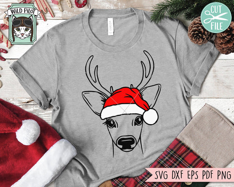 Deer Santa Hat SVG Cut File, Reindeer With Hat SVG, Christmas SVG File, Deer SVG, Christmas Cut File, Christmas Animals SVG, Animal Santa Hat SVG SVG Wild Pilot 