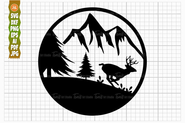 Deer Scene SVG PNG DXF, Wildlife Svg, Deer Svg Cut File, Hunting Svg, Mountain Svg, Forest Svg SVG TonisArtStudio 