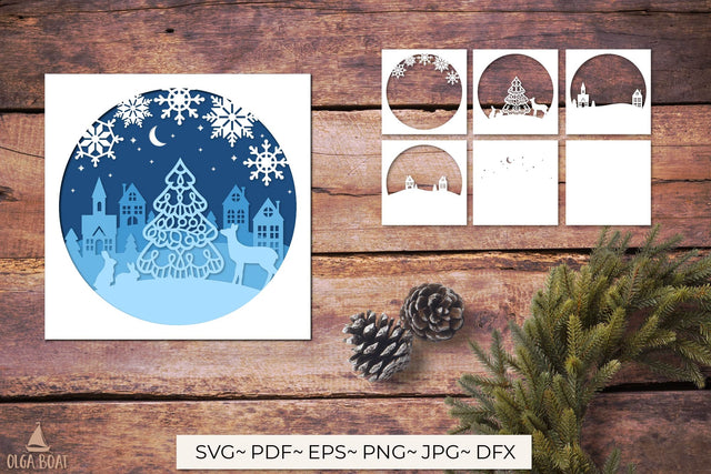 Deer shadow box svg | 3d Christmas shadow box 3D Paper Olga Boat Design 