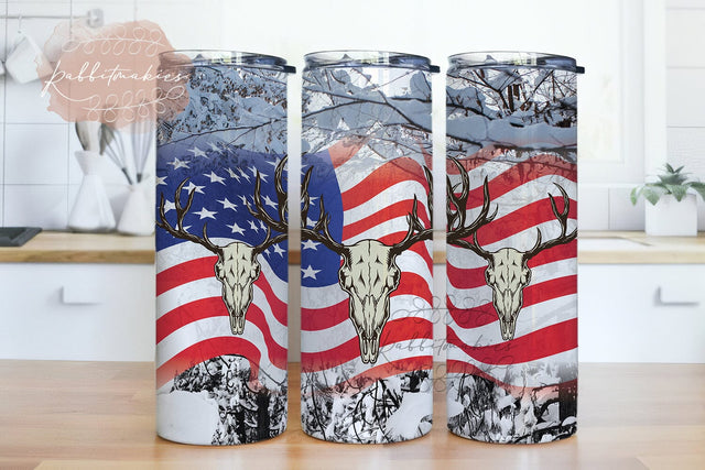 Deer Skull American Flag 2 File Png,Hunting American Flag 20oz Skinny Tumbler,American Flag Hunting Tumbler Sublimation Rabbitmakies 