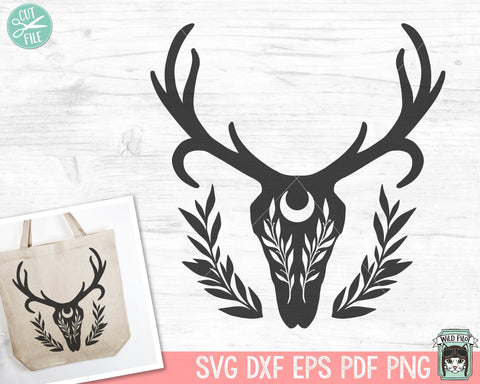 Deer Skull Flowers SVG, Deer Skull Floral SVG, Crescent Moon svg, Leaves svg, Southwest svg, Boho svg, Bohemian, Deer Skull Clipart, Tribal SVG Wild Pilot 