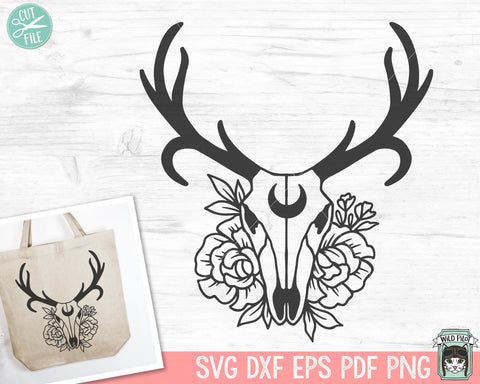 Deer Skull Flowers SVG, Deer Skull Floral SVG, Crescent Moon svg, Southwest svg, Boho svg, Bohemian svg, Deer Skull Clipart, Tribal svg SVG Wild Pilot 