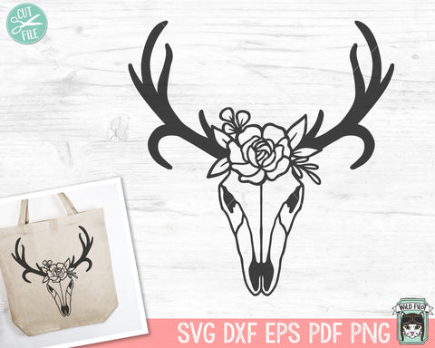 Deer Skull Flowers SVG, Deer Skull Floral SVG, Southwest svg, Boho svg, Bohemian svg, Deer Skull Clipart, Deer Skull png, Tribal svg SVG Wild Pilot 