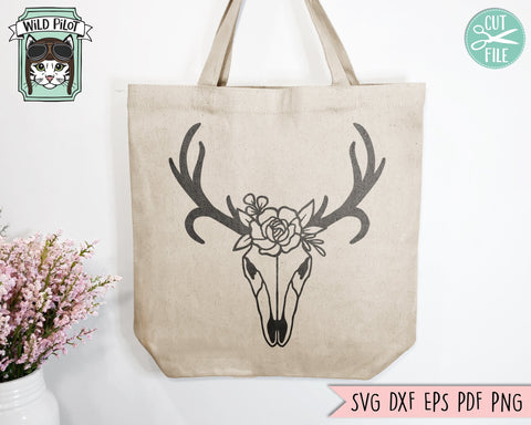 Deer Skull Flowers SVG, Deer Skull Floral SVG, Southwest svg, Boho svg, Bohemian svg, Deer Skull Clipart, Deer Skull png, Tribal svg SVG Wild Pilot 