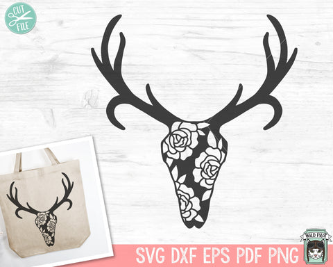 Deer Skull Flowers SVG, Deer Skull Floral SVG, Southwest svg, Boho svg, Bohemian svg, Deer Skull Clipart, Deer Skull png, Tribal svg SVG Wild Pilot 