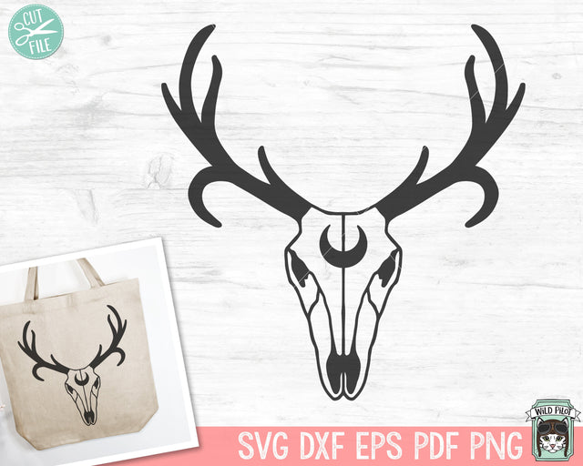 Deer Skull SVG Cut File, Mystical svg, Crescent Moon svg, Deer Skull png, Southwest SVG, Boho svg, Bohemian svg, Tribal svg, Mystical png SVG Wild Pilot 