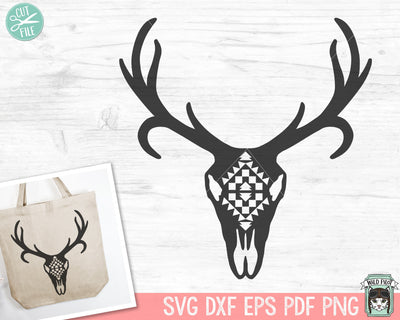 Deer Skull SVG Cut File, Mystical svg, Deer Skull png, Southwest SVG, Boho svg, Bohemian svg, Geo svg, Tribal svg, Geometric svg SVG Wild Pilot 