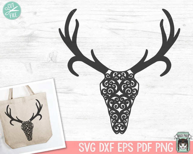 Deer Skull SVG Cut File, Mystical svg, Deer Skull png, Southwest SVG, Boho svg, Bohemian svg, Scroll Deer Skull svg, Tribal svg SVG Wild Pilot 