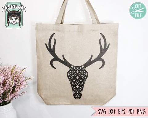 Deer Skull SVG Cut File, Mystical svg, Deer Skull png, Southwest SVG, Boho svg, Bohemian svg, Scroll Deer Skull svg, Tribal svg SVG Wild Pilot 