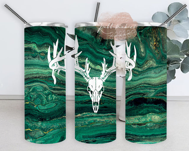 Deer Skull Tumbler Png, Hunting Deer 20oz Tumbler Template, Green Marble Tumbler Wrap, Deer Sublimation Design, Digital Download Sublimation Rabbitmakies 