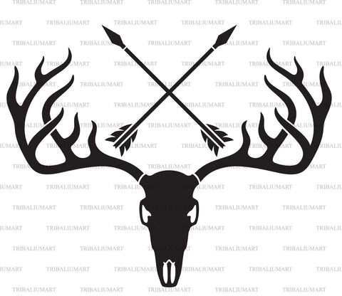 Deer skull with antlers and crossed arrows SVG TribaliumArtSF 