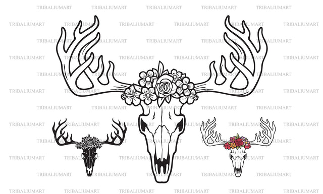 Deer skull with flowers SVG TribaliumArtSF 