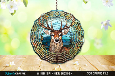 Deer Stained Glass Round Coaster Wind Spinner Png Design Sublimation Regulrcrative 