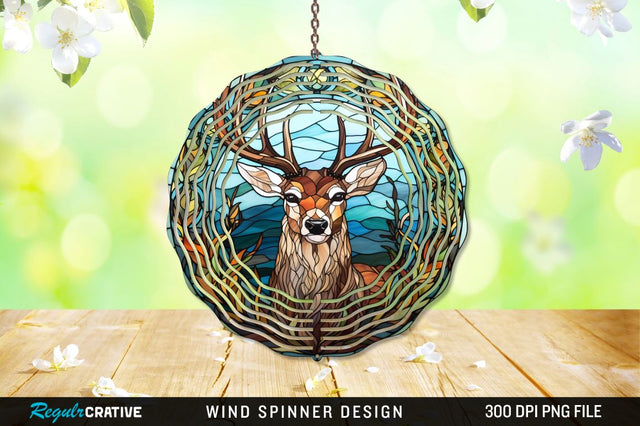Deer Stained Glass Round Coaster Wind Spinner Png Design Sublimation Regulrcrative 