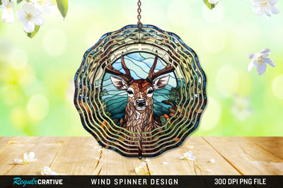 Deer Stained Glass Round Coaster Wind Spinner Png Design Sublimation Regulrcrative 