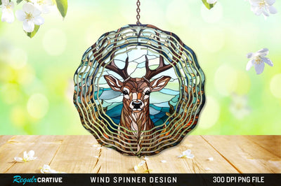 Deer Stained Glass Round Coaster Wind Spinner Png Design Sublimation Regulrcrative 