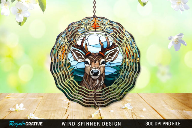 Deer Stained Glass Round Coaster Wind Spinner Png Design Sublimation Regulrcrative 