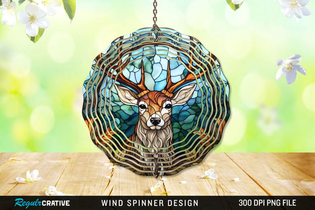 Deer Stained Glass Round Coaster Wind Spinner Png Design Sublimation Regulrcrative 