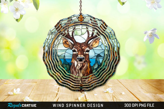 Deer Stained Glass Round Coaster Wind Spinner Png Design Sublimation Regulrcrative 