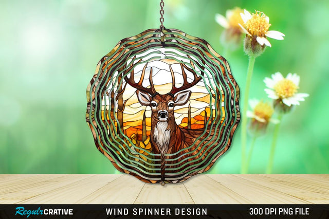 Deer Stained Glass Round Coaster Wind Spinner Png Design Sublimation Regulrcrative 
