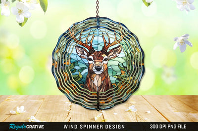 Deer Stained Glass Round Coaster Wind Spinner Png Design Sublimation Regulrcrative 