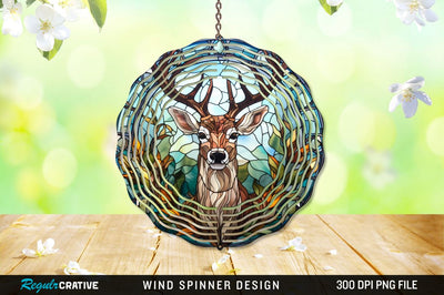 Deer Stained Glass Round Coaster Wind Spinner Png Design Sublimation Regulrcrative 