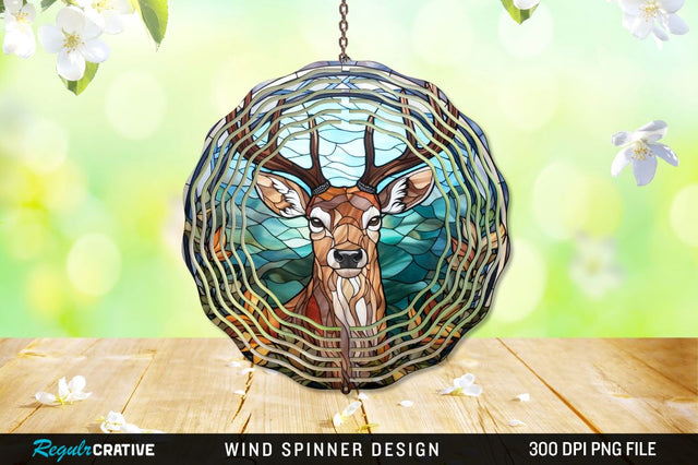 Deer Stained Glass Round Coaster Wind Spinner Png Design Sublimation Regulrcrative 