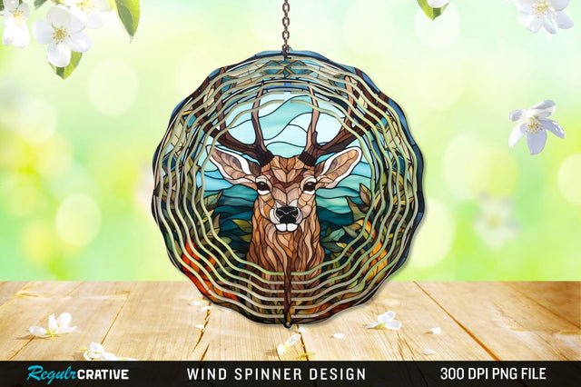 Deer Stained Glass Round Coaster Wind Spinner Png Design Sublimation Regulrcrative 