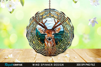 Deer Stained Glass Round Coaster Wind Spinner Png Design Sublimation Regulrcrative 