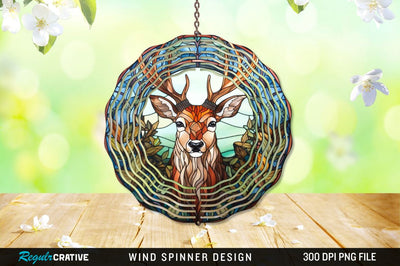 Deer Stained Glass Round Coaster Wind Spinner Png Design Sublimation Regulrcrative 