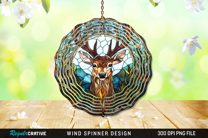 Deer Stained Glass Round Coaster Wind Spinner Png Design Sublimation Regulrcrative 