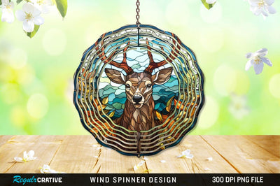 Deer Stained Glass Round Coaster Wind Spinner Png Design Sublimation Regulrcrative 