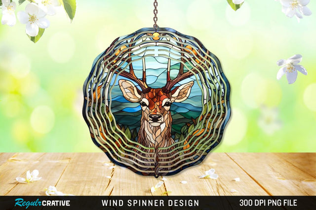 Deer Stained Glass Round Coaster Wind Spinner Png Design Sublimation Regulrcrative 