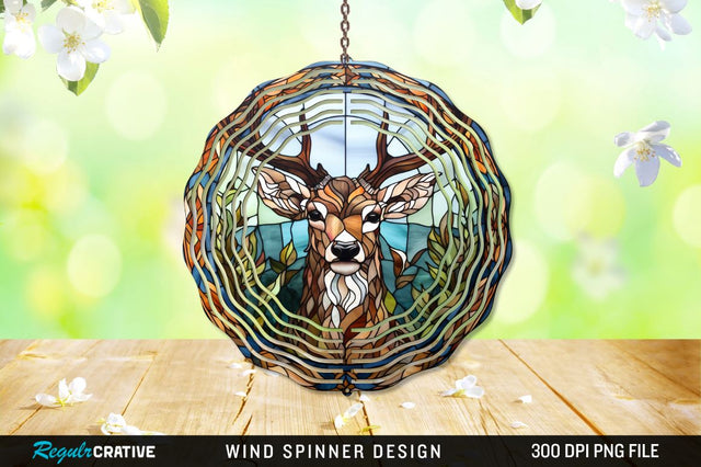 Deer Stained Glass Round Coaster Wind Spinner Png Design Sublimation Regulrcrative 
