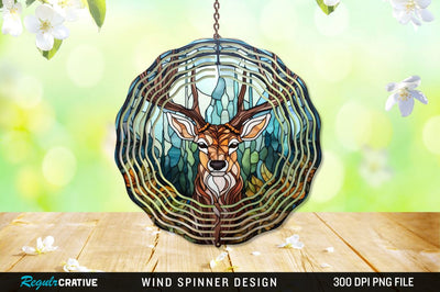 Deer Stained Glass Round Coaster Wind Spinner Png Design Sublimation Regulrcrative 