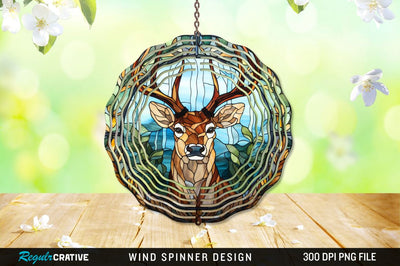Deer Stained Glass Round Coaster Wind Spinner Png Design Sublimation Regulrcrative 