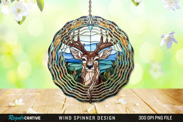 Deer Stained Glass Round Coaster Wind Spinner Png Design Sublimation Regulrcrative 