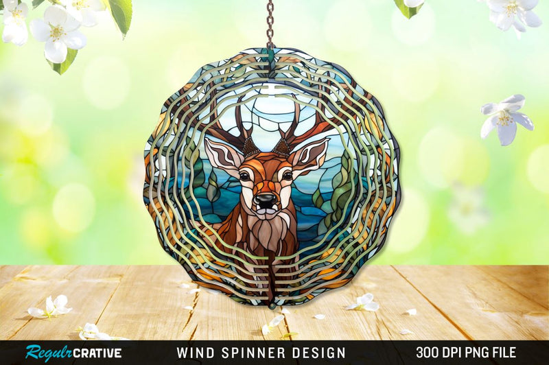 Deer Stained Glass Round Coaster Wind Spinner Png Design Sublimation Regulrcrative 